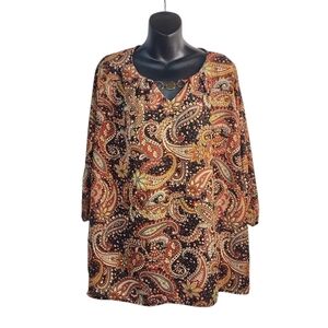 Cure. Blouse Women's Multi Color Paisley Print V-Neck Top Blouse Sz 2XL